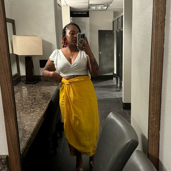 NWT Eloquii x Melissa Mercedes Tie Waist Maxi Skirt 14 Yellow - Picture 2 of 4